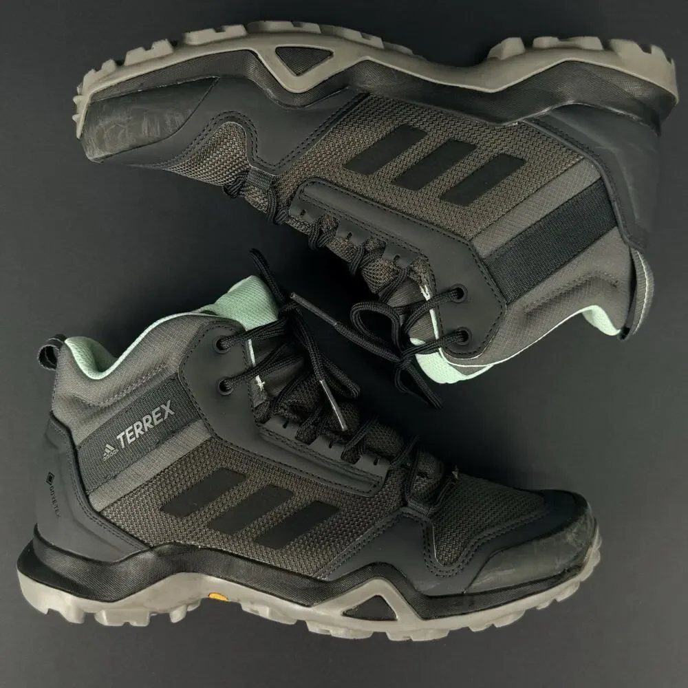 Adidas Terrex AX3 Mid GTX Women’s 8.5 Gray Mint Hiking Trail Boots Gore-Tex